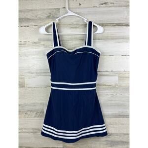Shore Shapes Womens 10 Tummy Control One-Piece Swim Dress Navy Blue